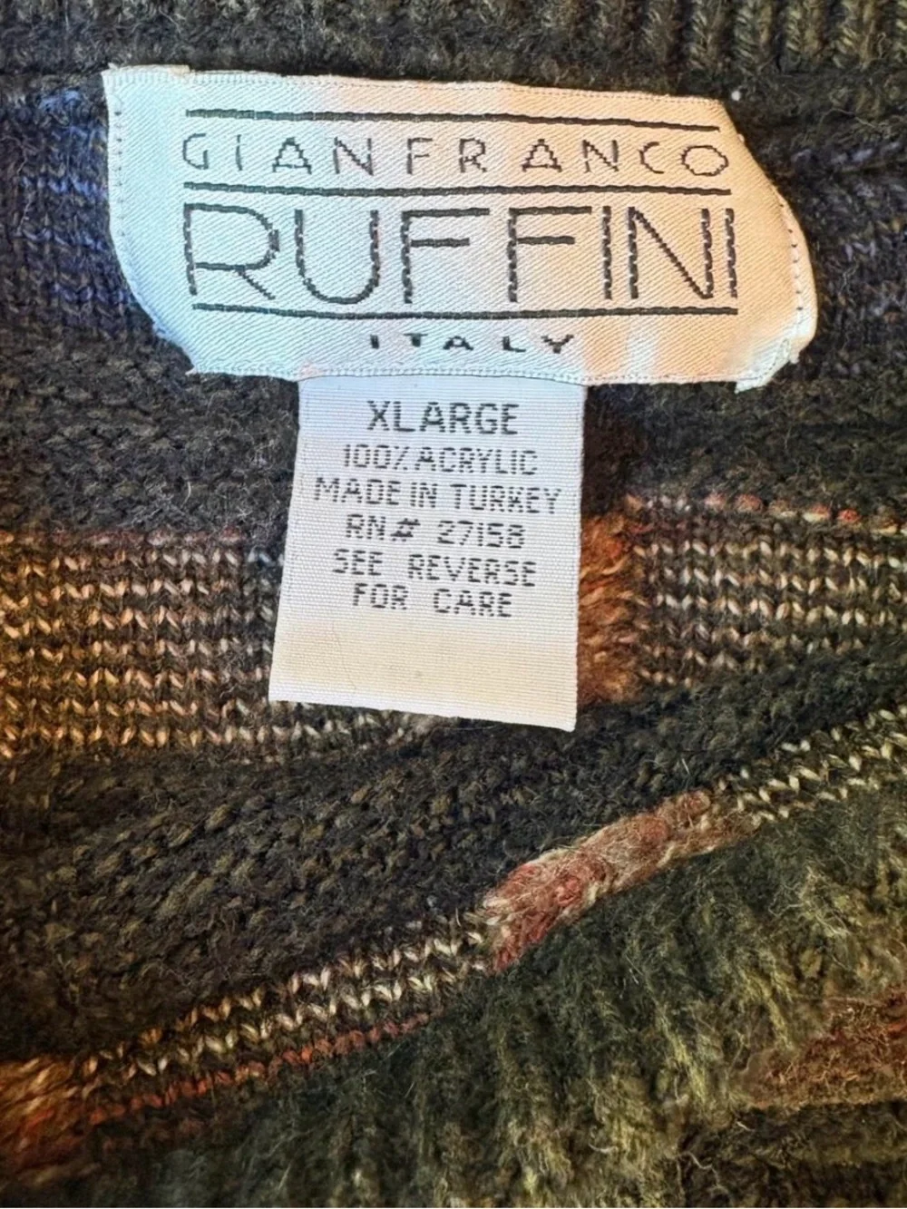 Vtg 90s Gianfranco Ruffini 3D Knit Grandpa Sweater XL